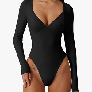 Quince Black Deep V-Neck Bodysuit